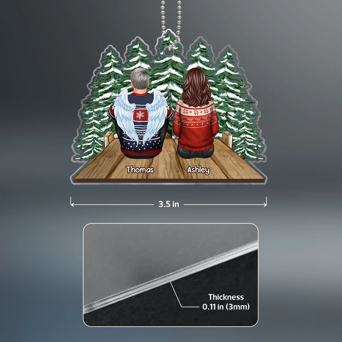 Family Memorial Sitting Back View On Bridge Custom Shape Acrylic Ornament - Image 4