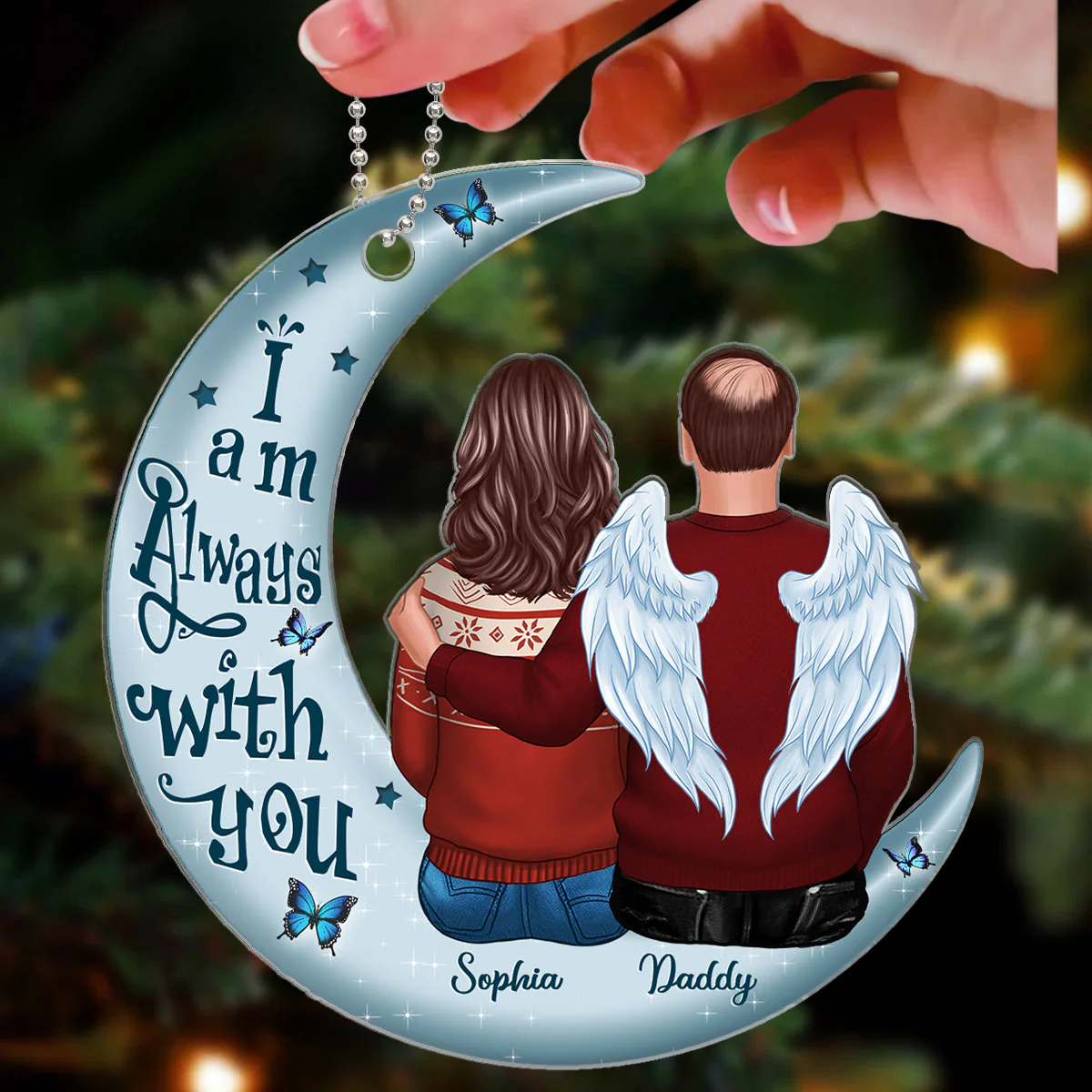 Family Memorial Sitting On Moon Personalized Custom Shape Acrylic Ornament - Image 3
