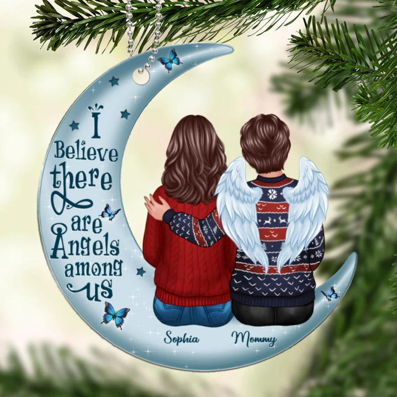 Family Memorial Sitting On Moon Personalized Custom Shape Acrylic Ornament - Image 5