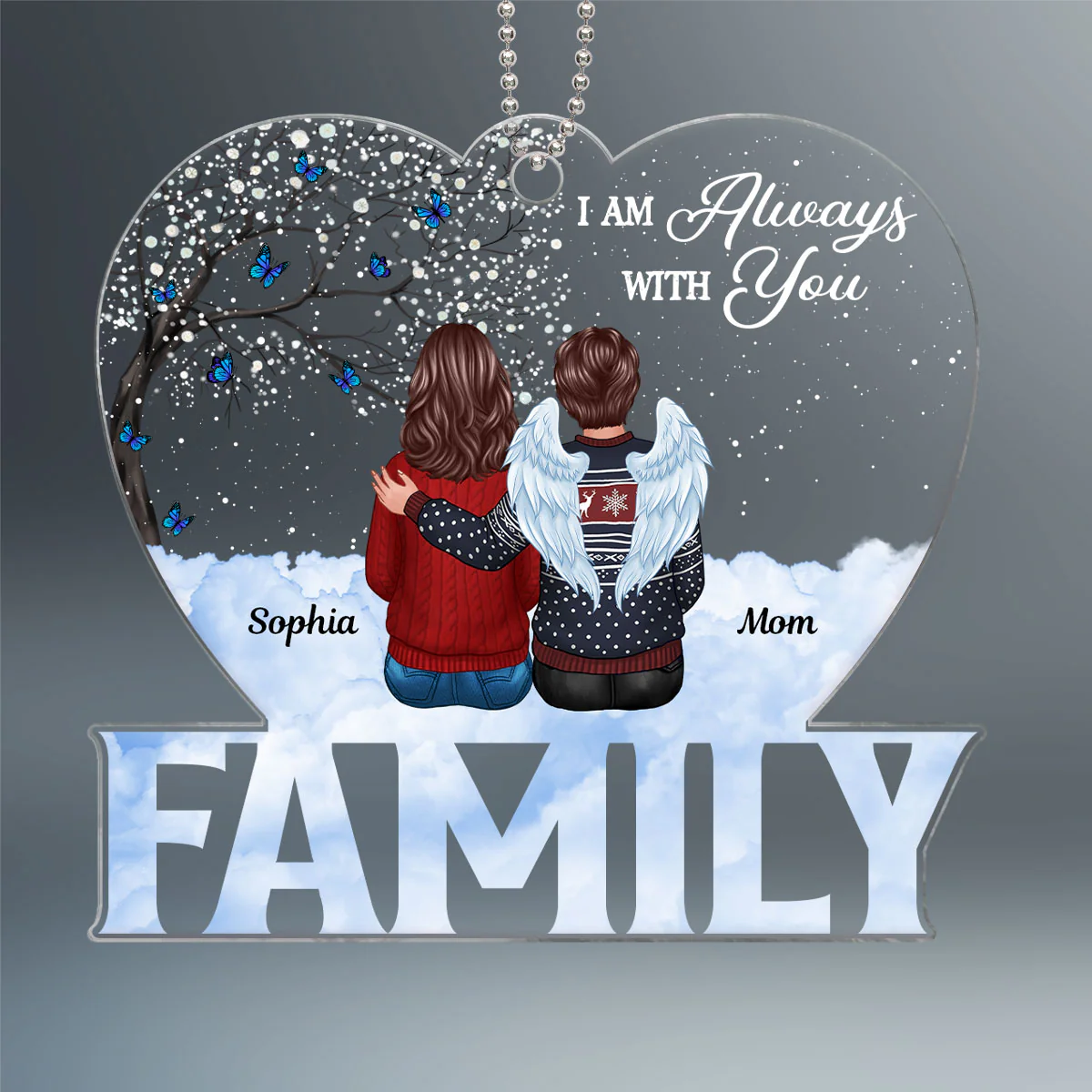 Family Memorial Sitting Sky Heart Blossom Tree Personalized Acrylic Ornament - Image 2