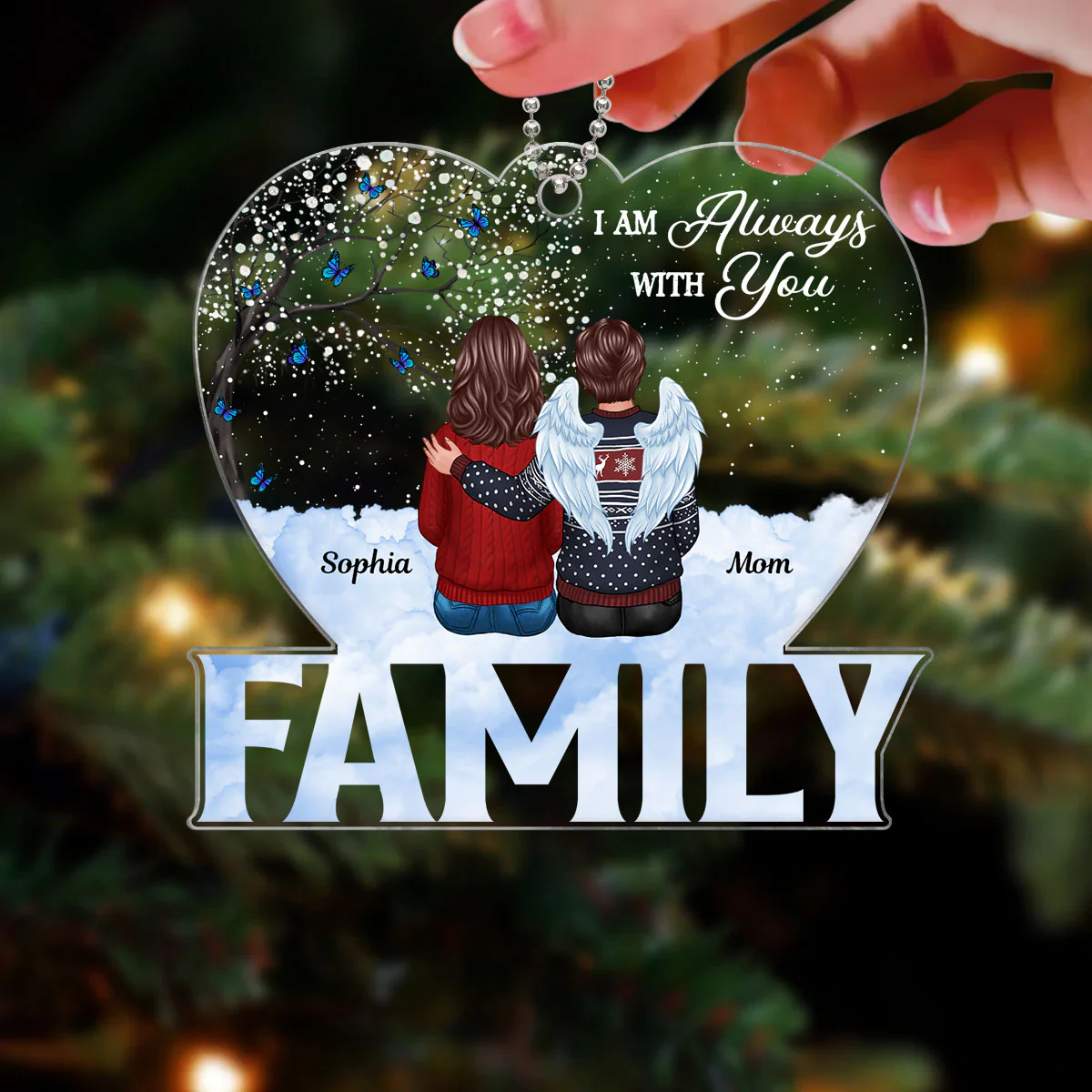 Family Memorial Sitting Sky Heart Blossom Tree Personalized Acrylic Ornament - Image 3
