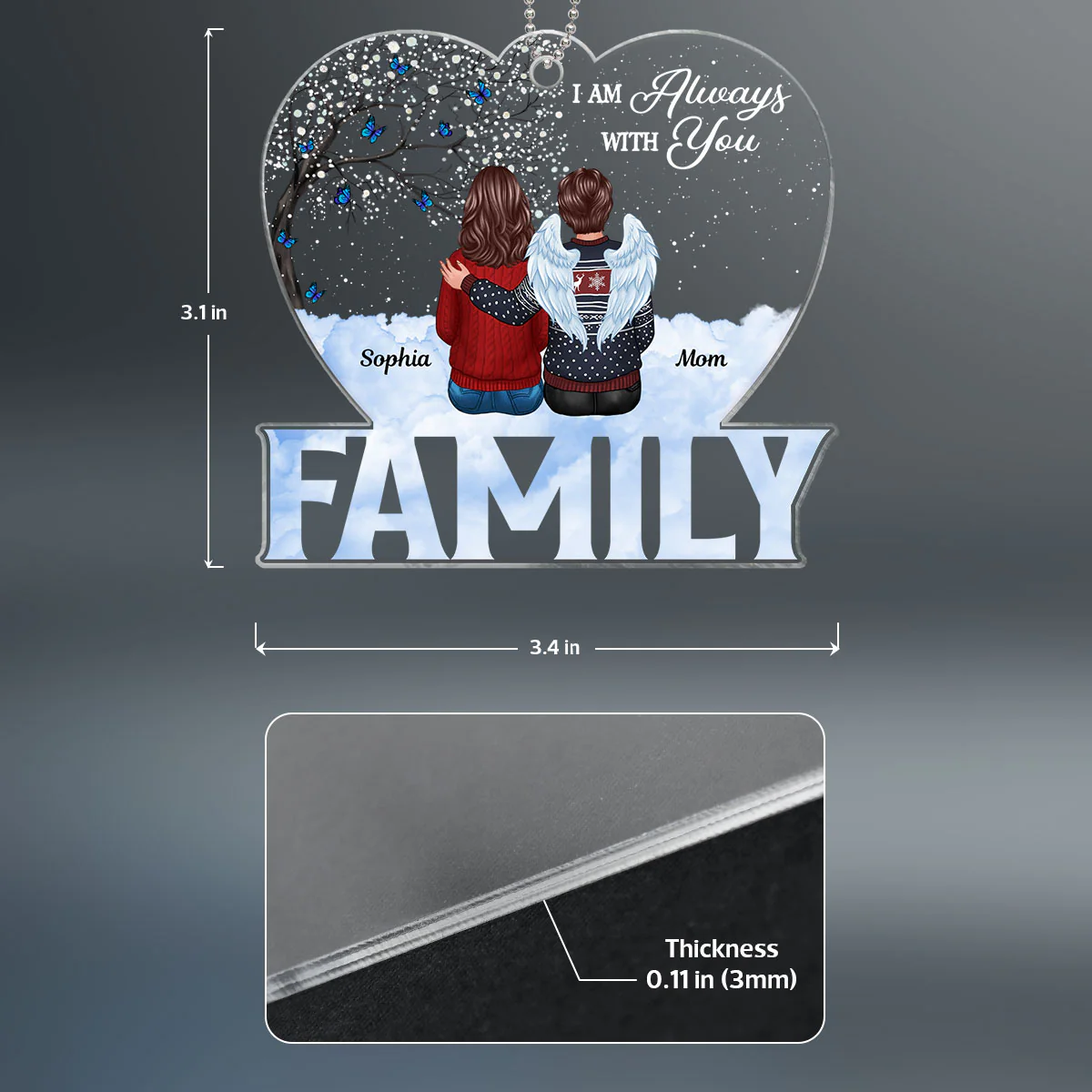 Family Memorial Sitting Sky Heart Blossom Tree Personalized Acrylic Ornament - Image 4