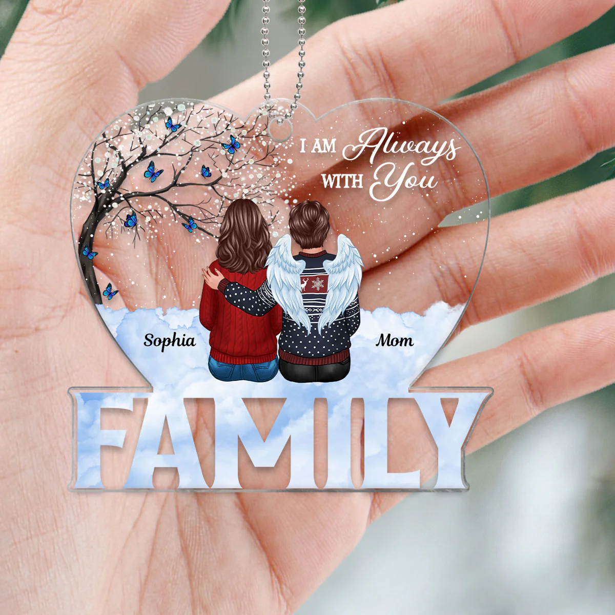 Family Memorial Sitting Sky Heart Blossom Tree Personalized Acrylic Ornament - Image 5