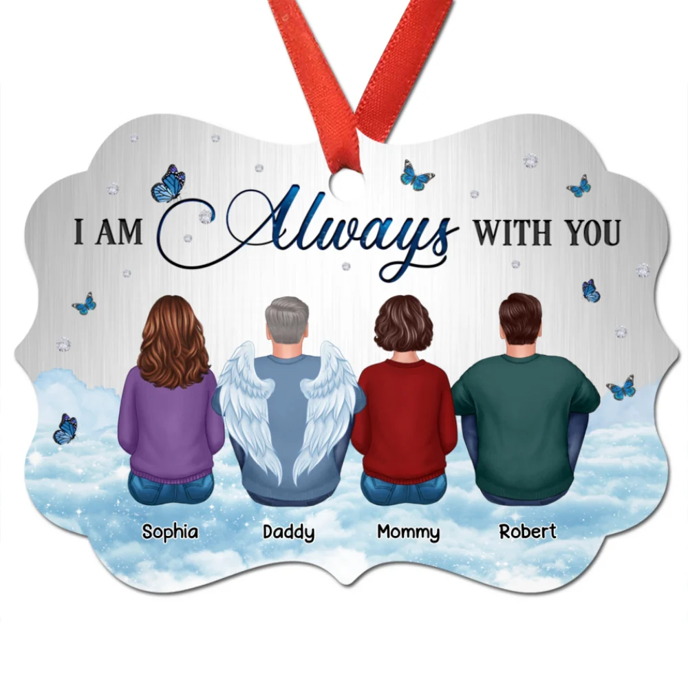 Family Memorial Sitting Sky Metal Background Personalized Christmas Ornament - Image 5