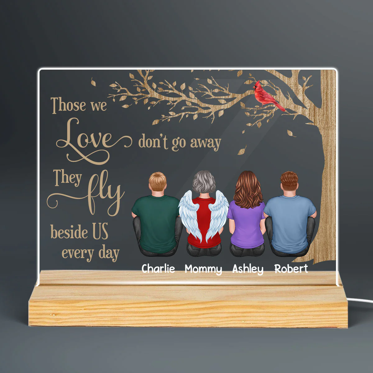 Family Memorial Sitting Under Tree Personalized Acrylic LED Night Light - Image 2