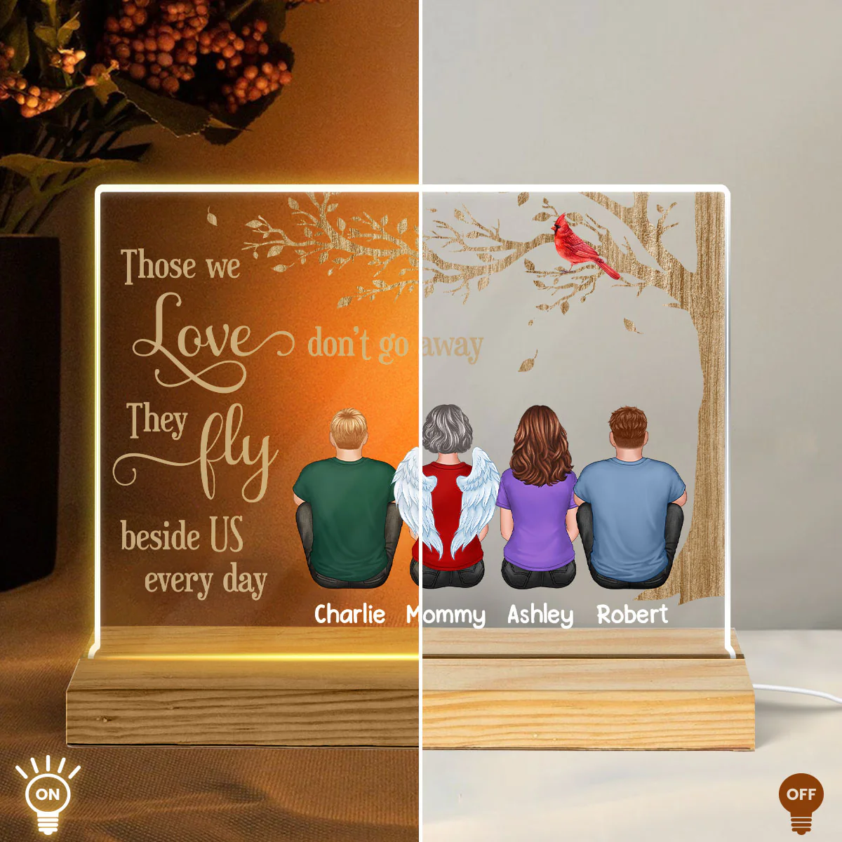 Family Memorial Sitting Under Tree Personalized Acrylic LED Night Light - Image 3