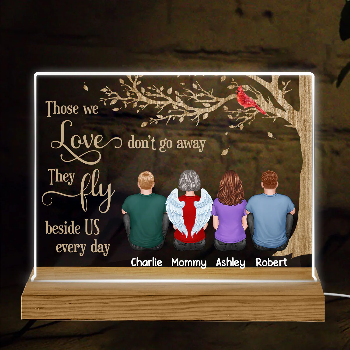 Family Memorial Sitting Under Tree Personalized Acrylic LED Night Light - Image 4