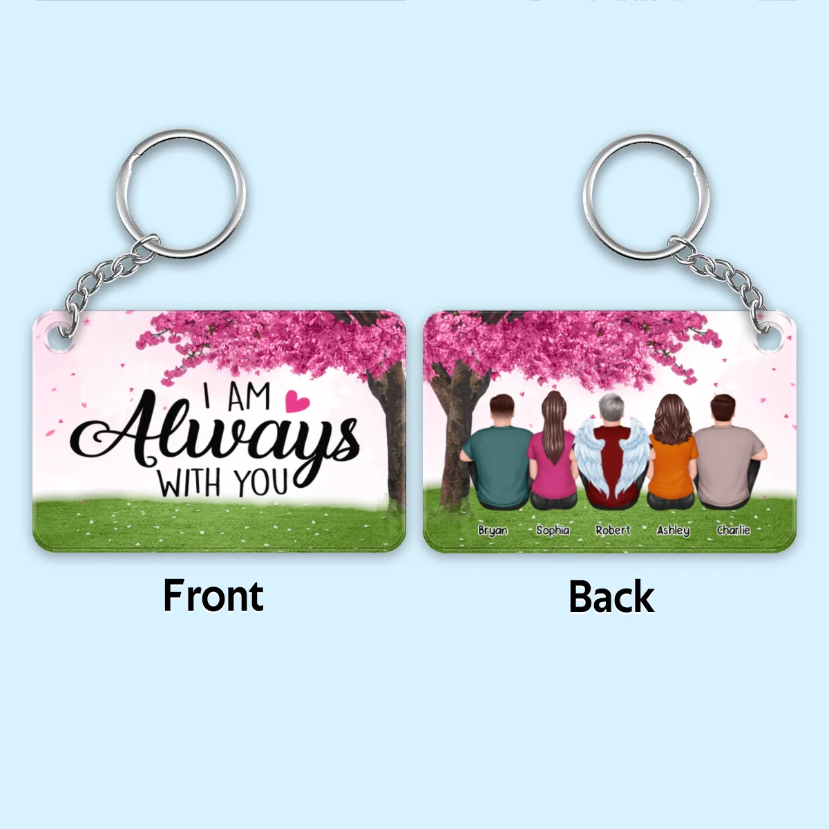 Family Memorial Under Pink Tree Remembrance Gift Personalized Acrylic Keychain - Image 4