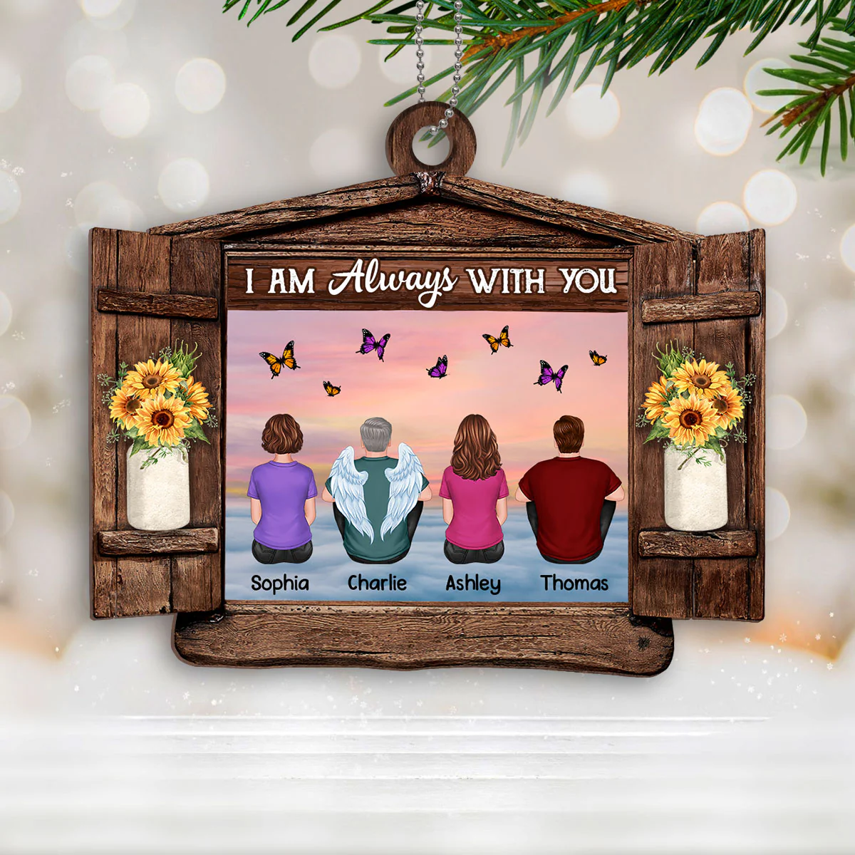 Family Memorial Window Remembrance Gift Personalized Wooden Ornament - Image 3