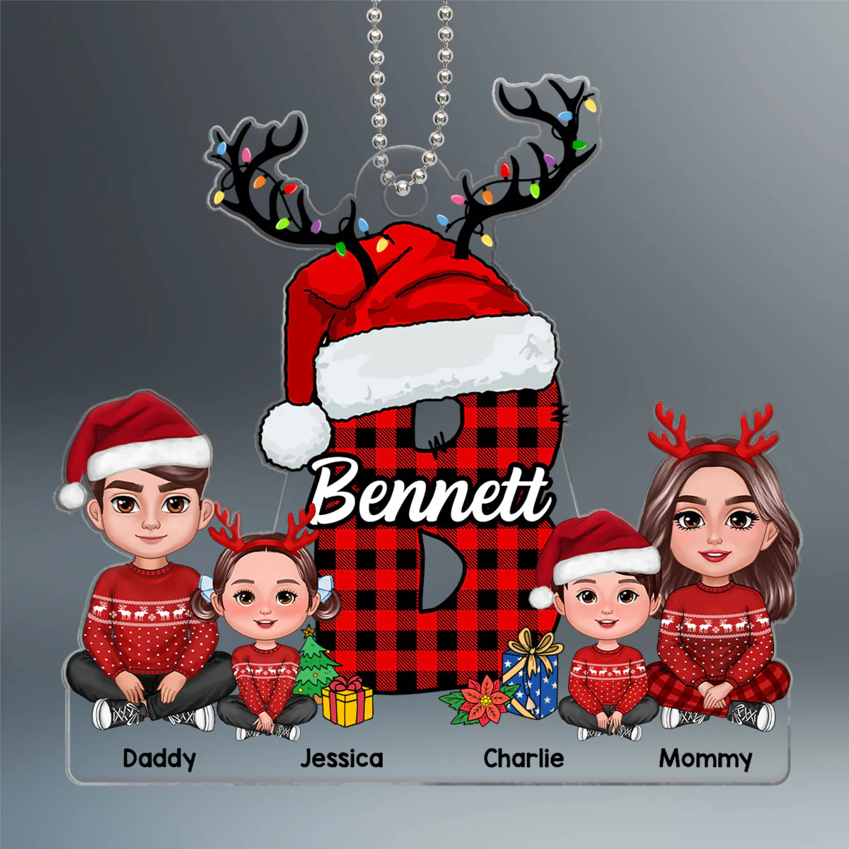 Family Name Christmas Letter Last Name Monogram Personalized Acrylic Ornament - Image 2
