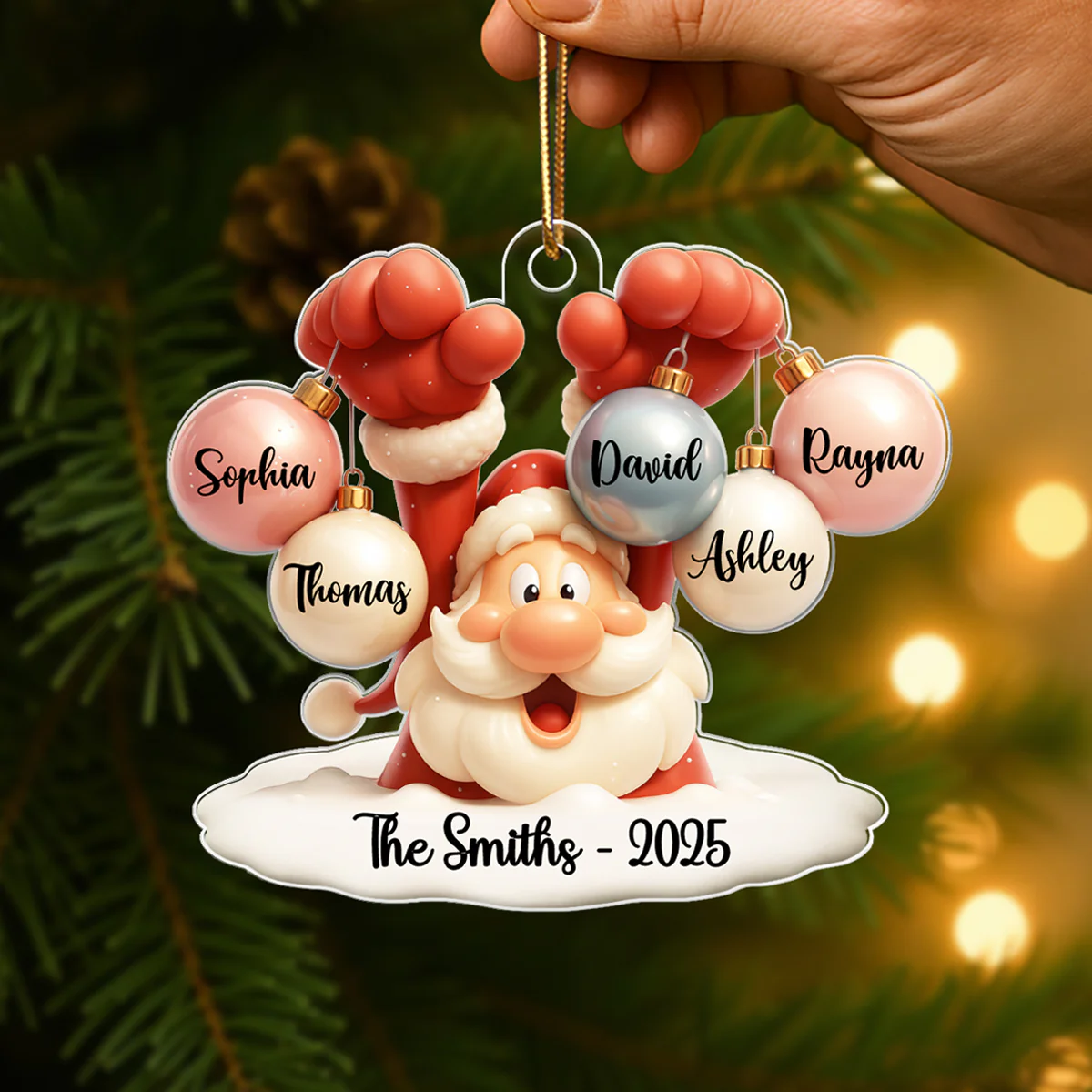 Family Name Christmas Santa Personalized Ornament, Gift for Family, Acrylic Ornament - Image 2