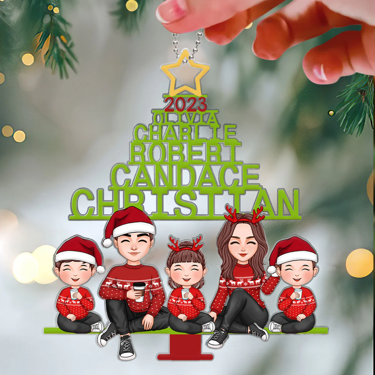 Family Name Christmas Tree Personalized Acrylic Ornament - Image 3