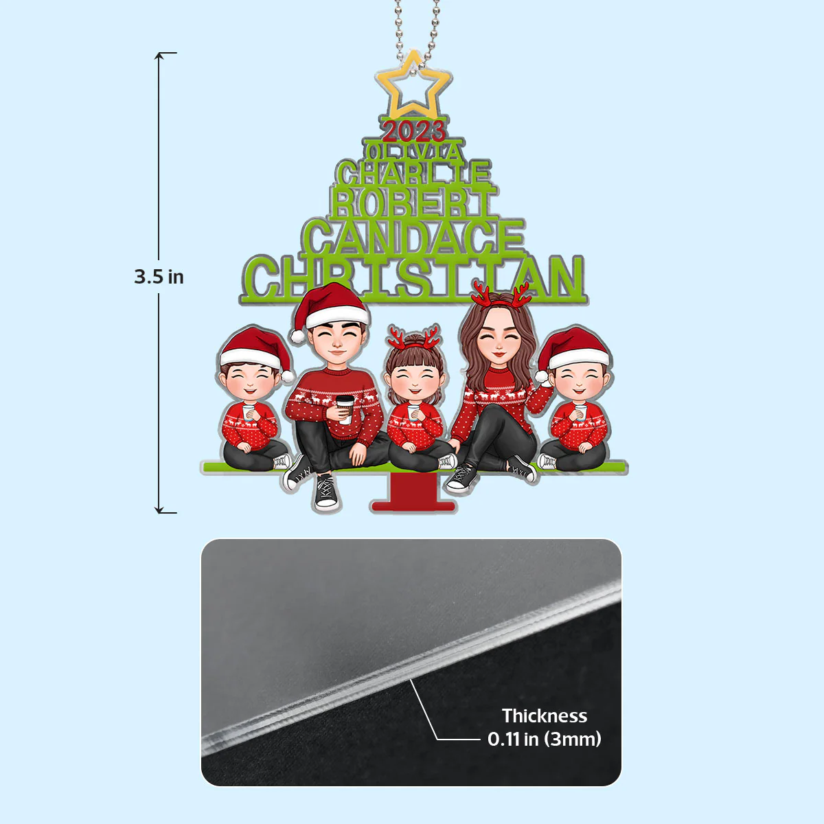 Family Name Christmas Tree Personalized Acrylic Ornament - Image 4