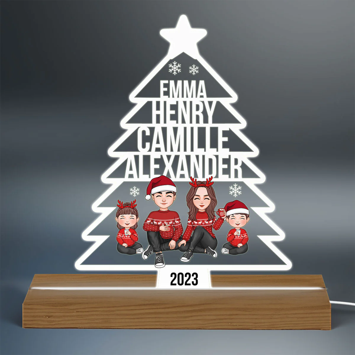 Family Name Christmas Tree Personalized LED Night Light - Image 3