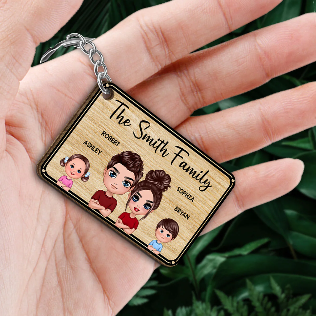 Family Name Dogs Cats Personalized Wooden Keychain - Image 2