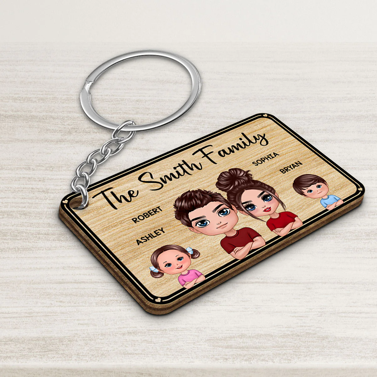 Family Name Dogs Cats Personalized Wooden Keychain - Image 3