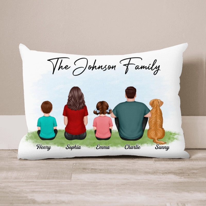 Family Name Family Back View Sitting Kid Dog Cat Personalized Pillow - Image 5