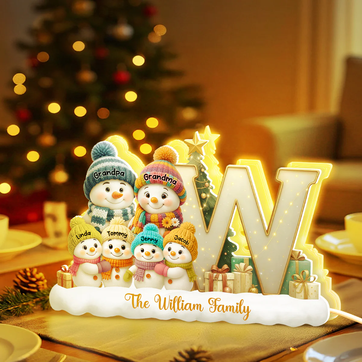 Family Name Initial Monogram Snowman - Personalized Light Box - Festive Christmas Decor, Thoughtful Gift for Loved Ones - Image 6