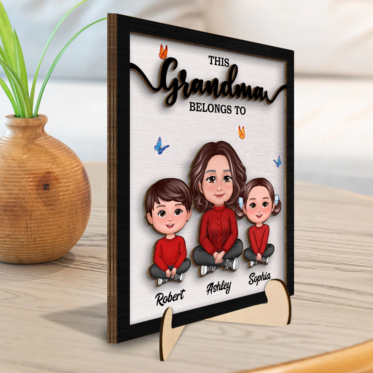 This Grandma Belongs To Personalized 2-Layer Wooden Plaque - Image 3