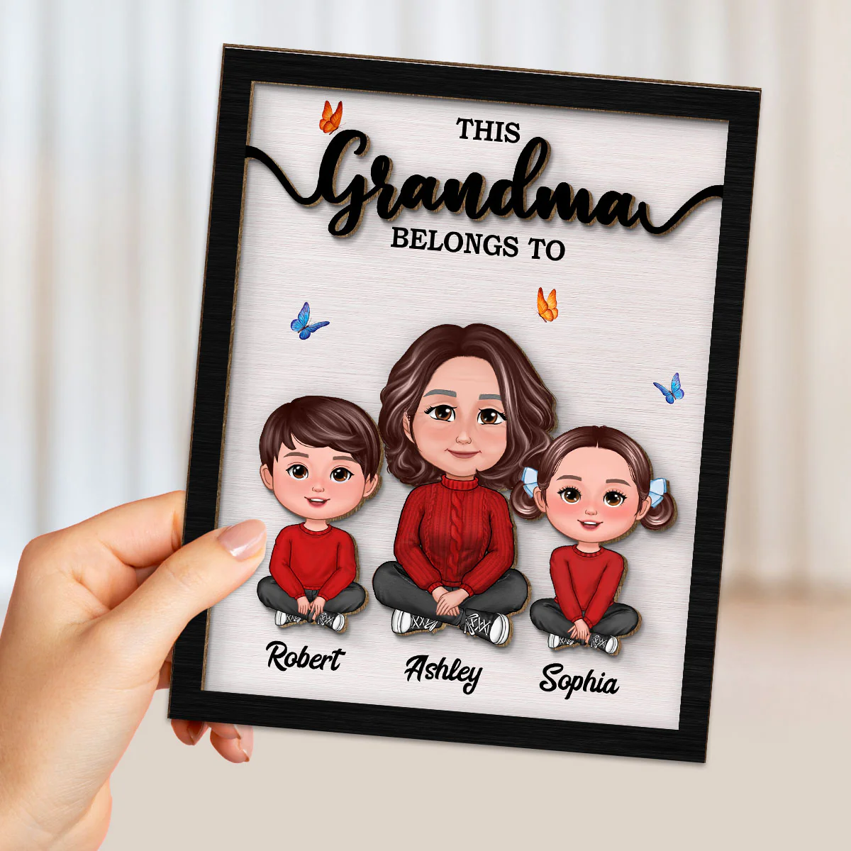 This Grandma Belongs To Personalized 2-Layer Wooden Plaque - Image 4