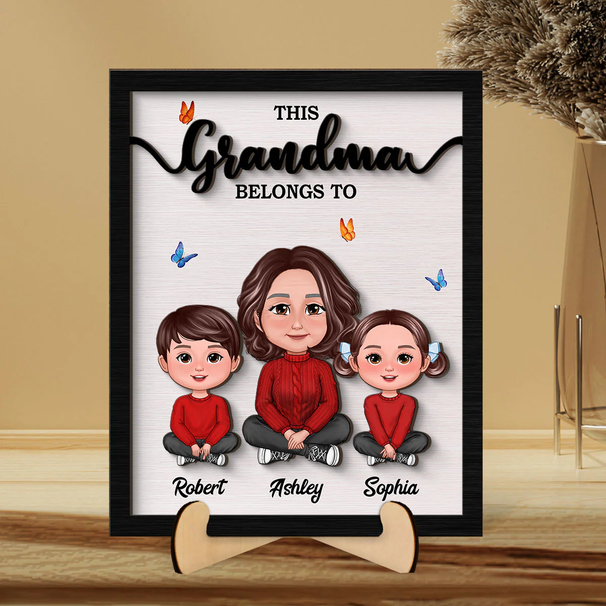 This Grandma Belongs To Personalized 2-Layer Wooden Plaque - Image 6