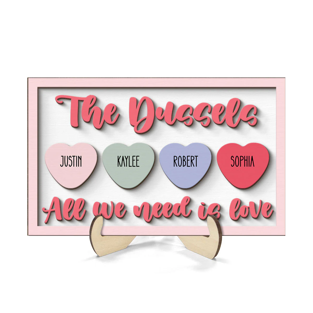 Family Name Sign All We Need Is Love Personalized 2-Layer Wooden Plaque