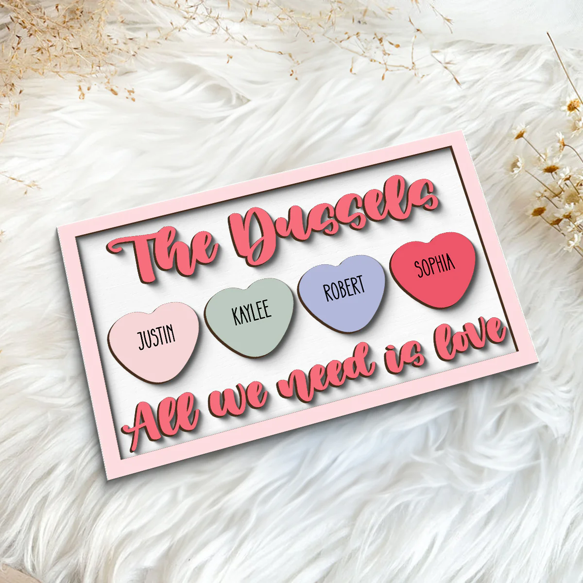 Family Name Sign All We Need Is Love Personalized 2-Layer Wooden Plaque - Image 5