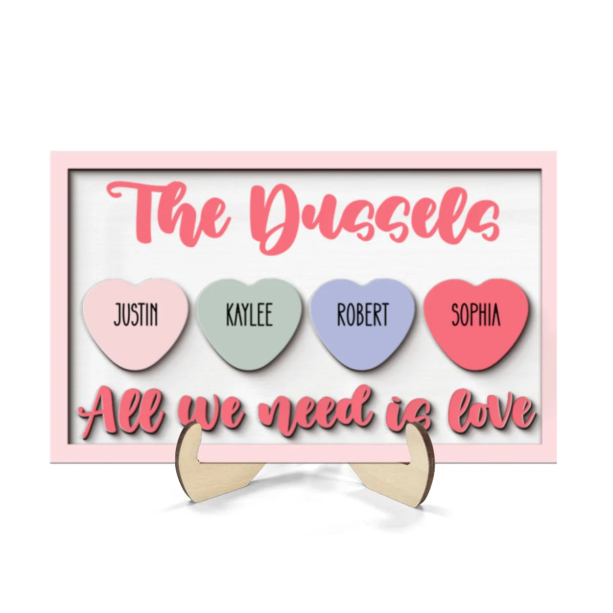 Family Name Sign All We Need Is Love Personalized 2-Layer Wooden Plaque - Image 8