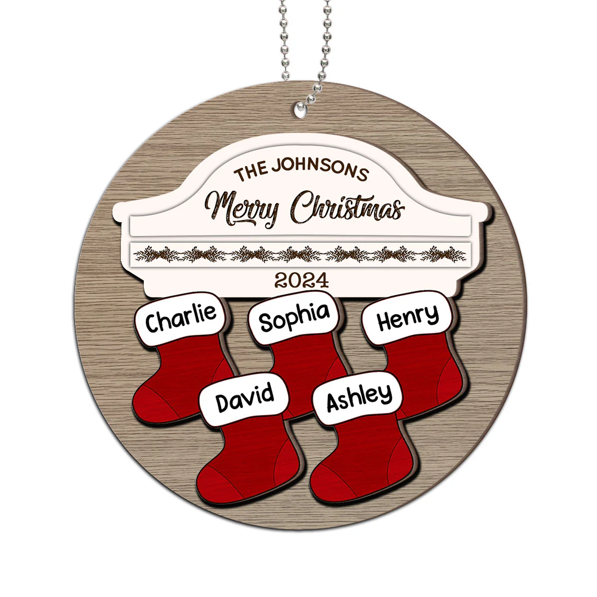 Family Name Stocking Christmas Decor Personalized 2-Layer Wooden Ornament - Image 2