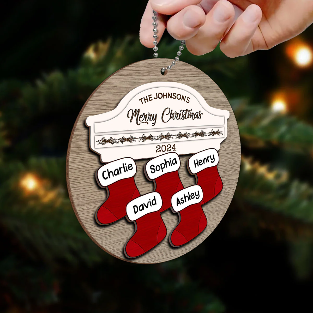 Family Name Stocking Christmas Decor Personalized 2-Layer Wooden Ornament - Image 6