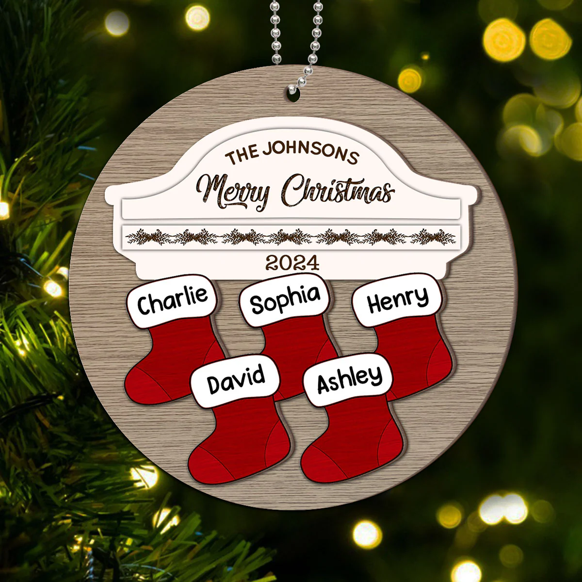 Family Name Stocking Christmas Decor Personalized 2-Layer Wooden Ornament - Image 8