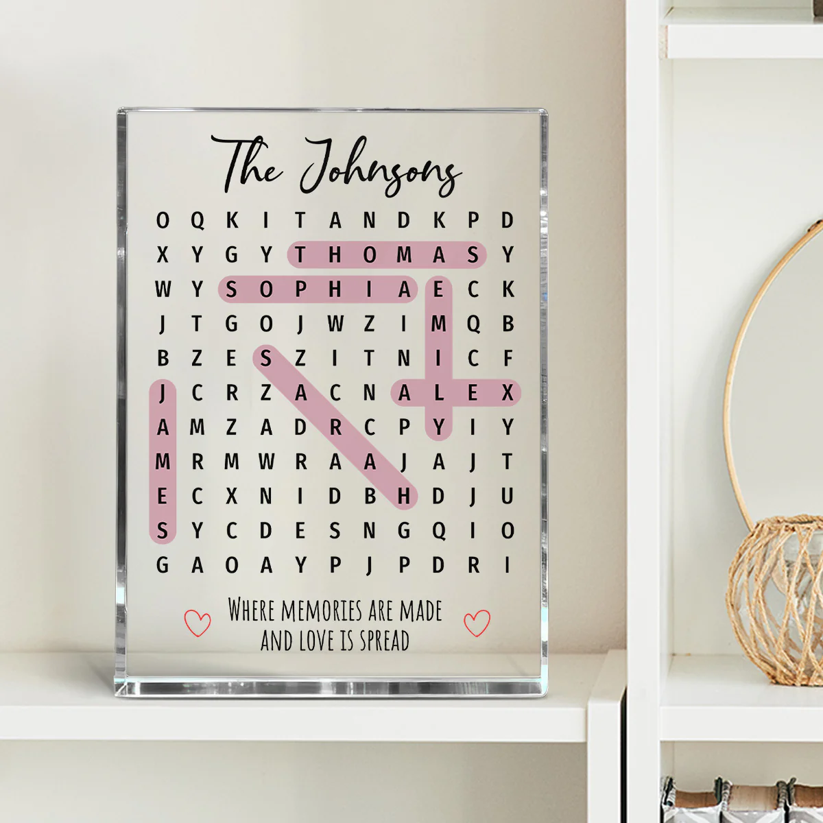Family Name Word Search Puzzle Created In A Moment, Treasured Forever - Personalized Acrylic Block Plaque - Image 2