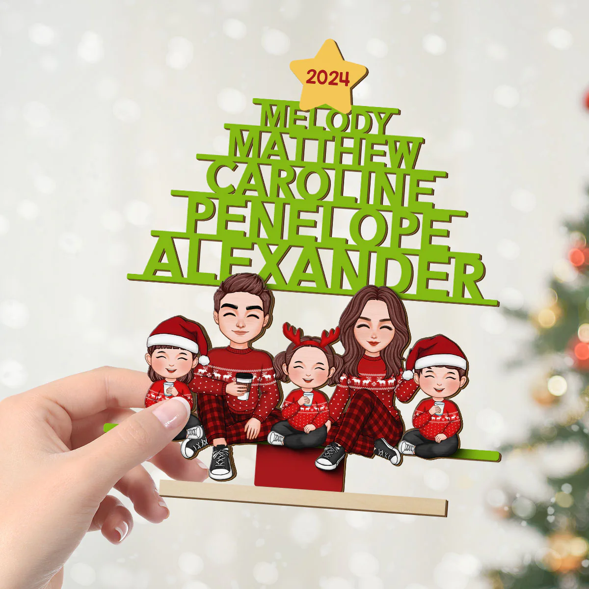 Family Names Christmas Tree Personalized 2-Layer Standing Wooden Plaque - Image 4