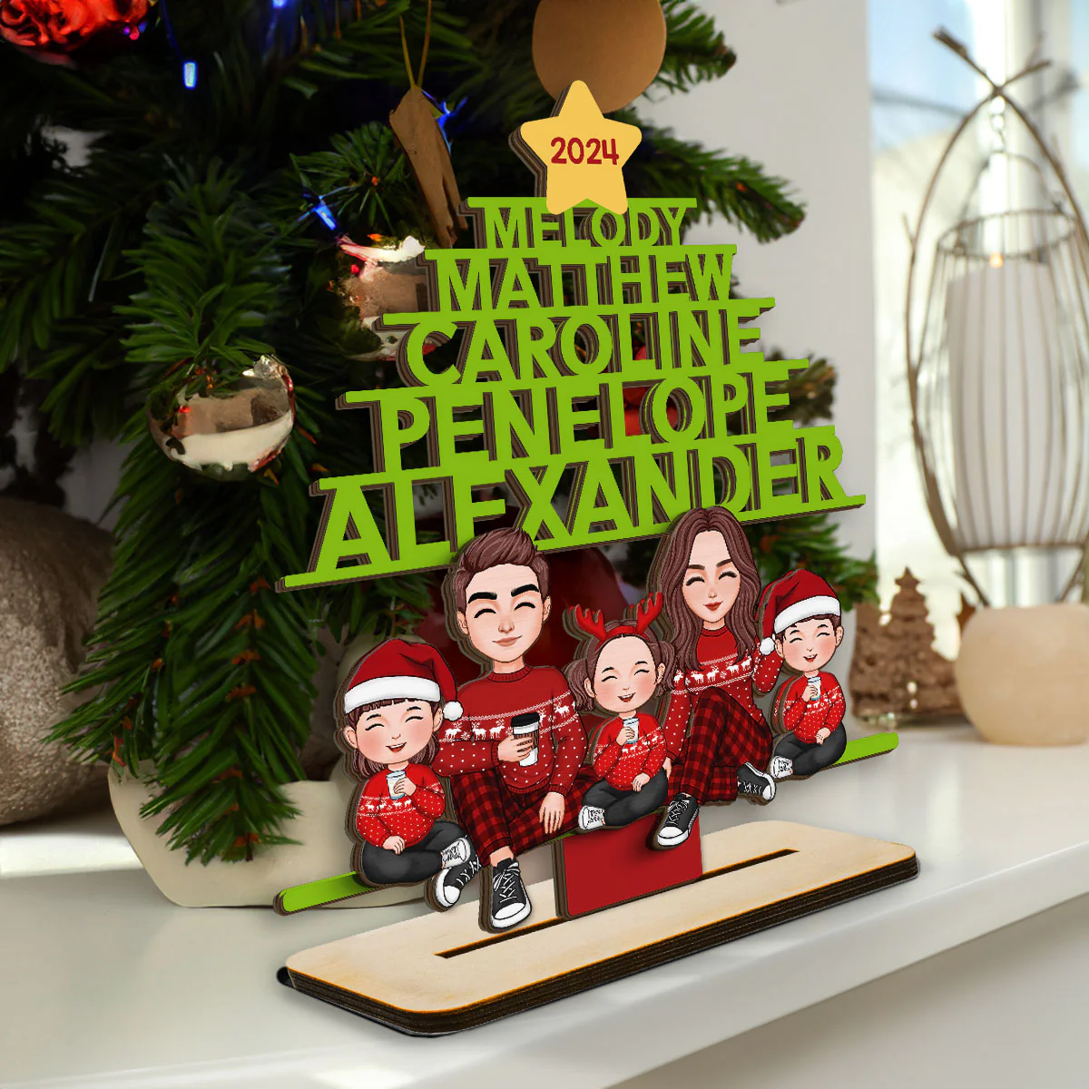 Family Names Christmas Tree Personalized 2-Layer Standing Wooden Plaque - Image 3