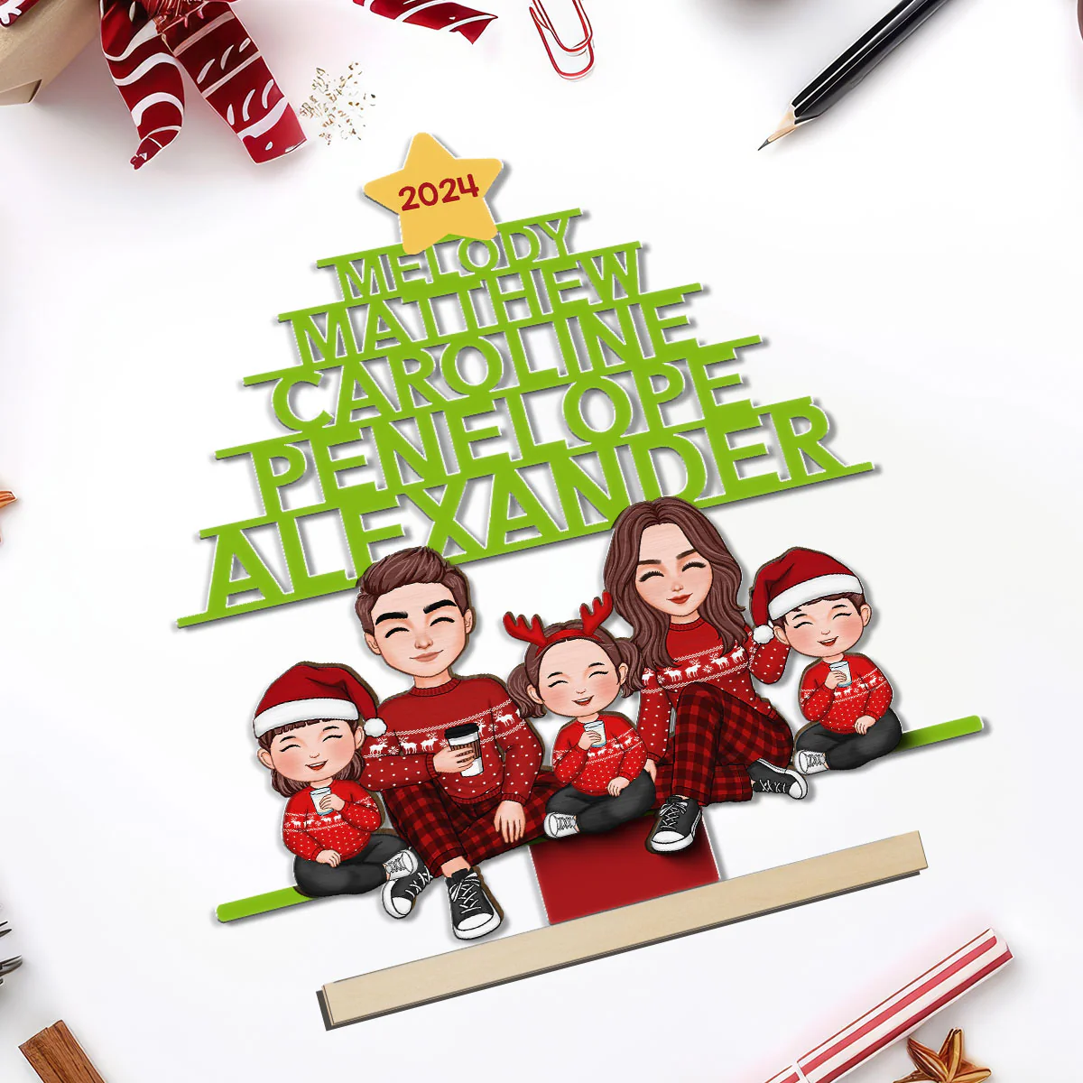 Family Names Christmas Tree Personalized 2-Layer Standing Wooden Plaque - Image 5