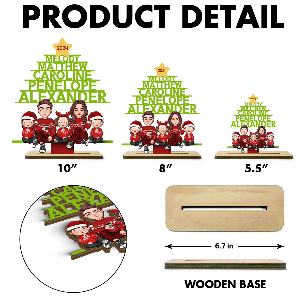 Family Names Christmas Tree Personalized 2-Layer Standing Wooden Plaque - Image 6
