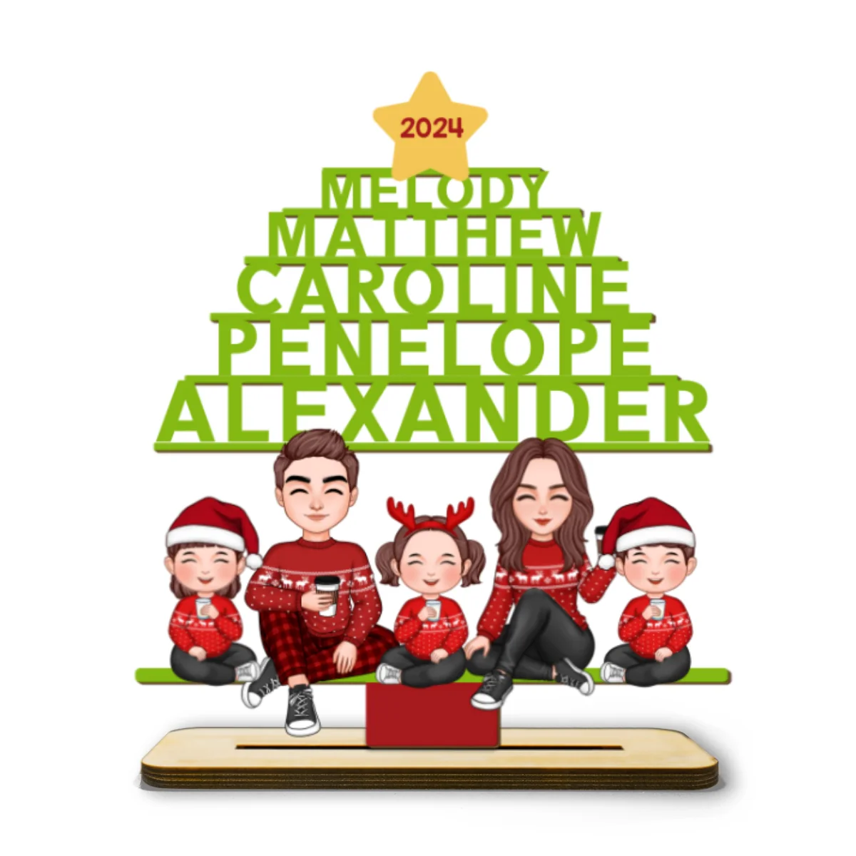 Family Names Christmas Tree Personalized 2-Layer Standing Wooden Plaque - Image 8