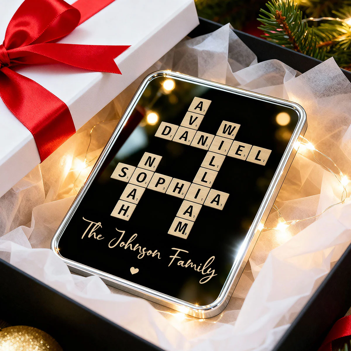Family Names Crossword Puzzle Art - Personalized Mirrored Picture Frame - Christmas Gift For Family - Image 10