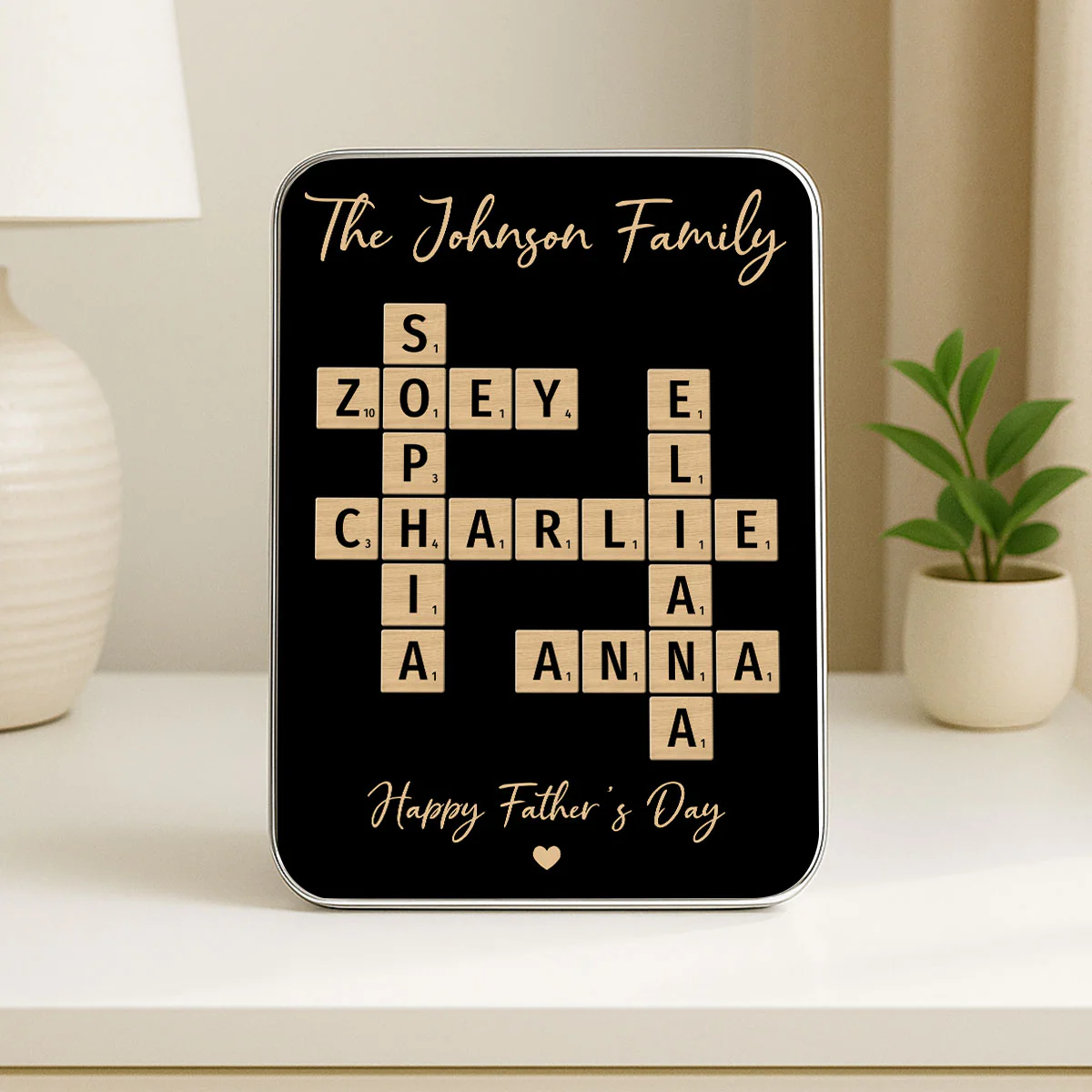 Family Names Crossword Puzzle Art Personalized Mirrored Picture Frame, Gift For Dad, Mom - Image 2