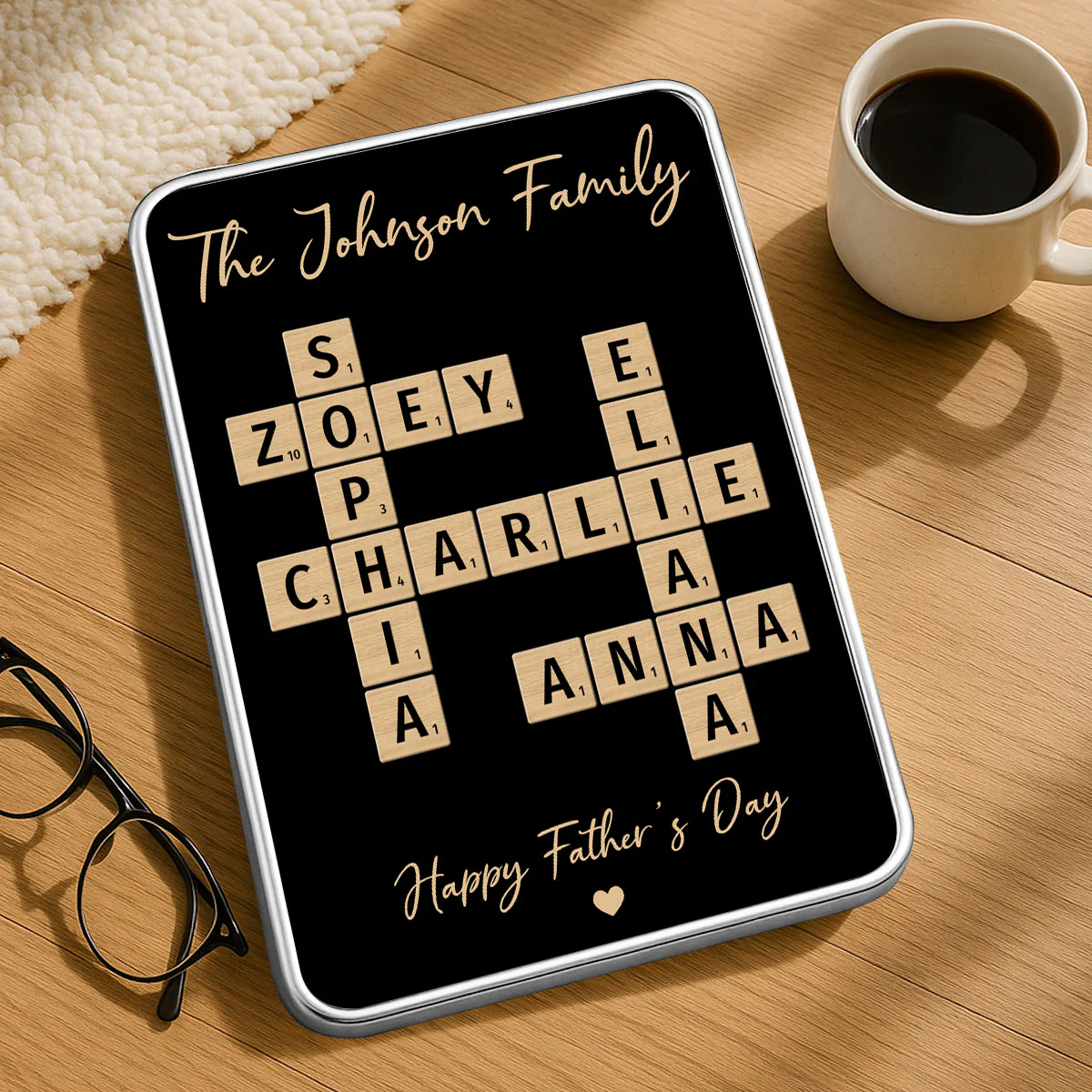 Family Names Crossword Puzzle Art Personalized Mirrored Picture Frame, Gift For Dad, Mom - Image 4