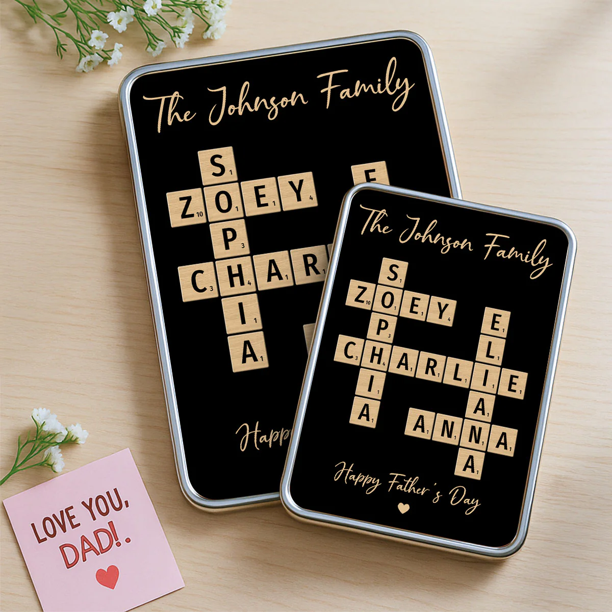 Family Names Crossword Puzzle Art Personalized Mirrored Picture Frame, Gift For Dad, Mom - Image 5