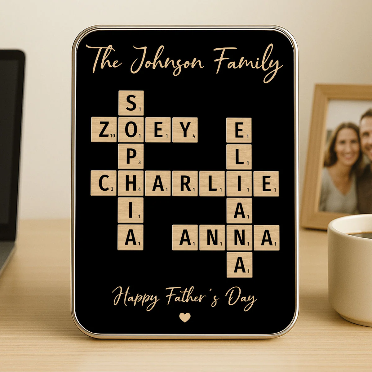Family Names Crossword Puzzle Art Personalized Mirrored Picture Frame, Gift For Dad, Mom - Image 9