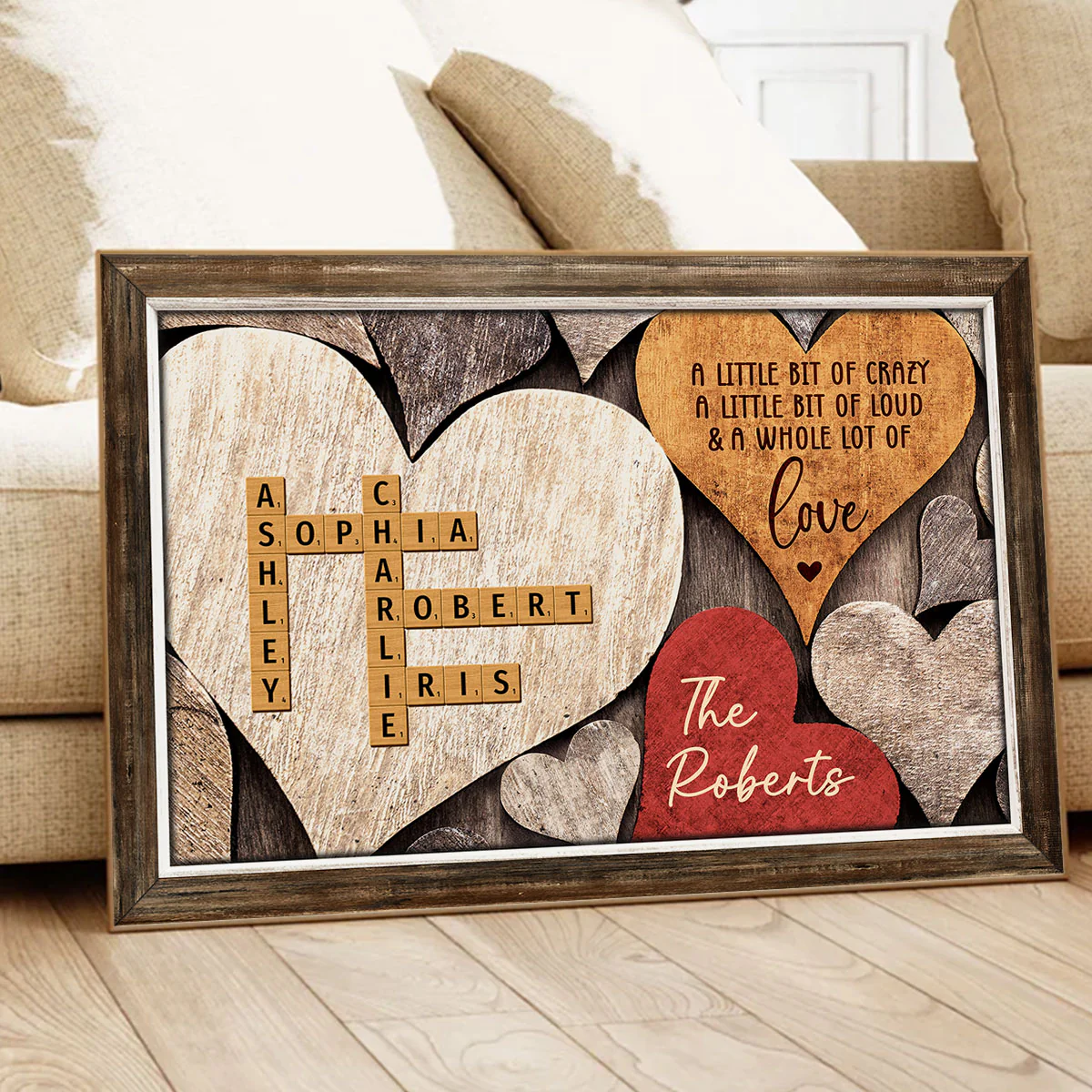 Family Names Crosswords Wooden Heart Shape Personalized Poster - Image 3