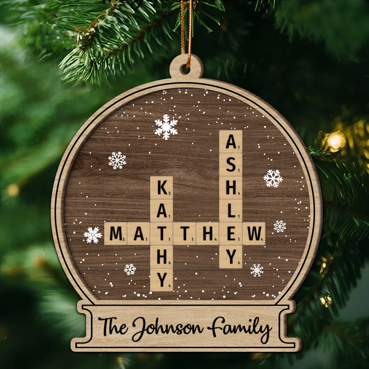 Family Names In Snow Globe Crossword Puzzle Art Personalized 2-Layer Wooden Ornament, Christmas Decor, Christmas Gift For Families - Image 11