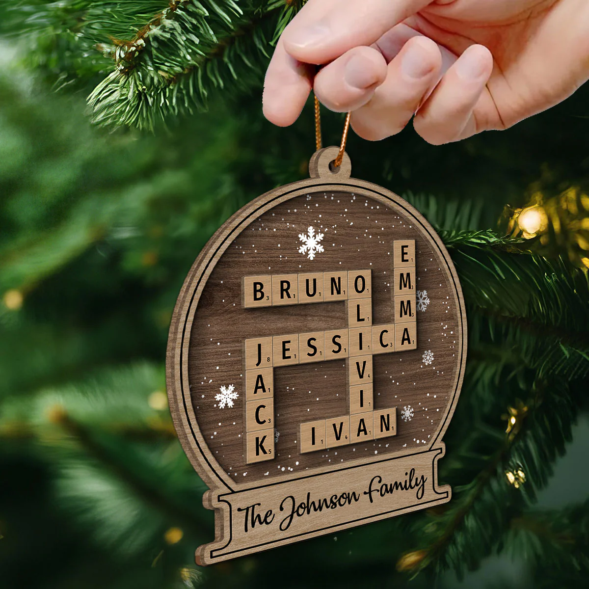 Family Names In Snow Globe Crossword Puzzle Art Personalized 2-Layer Wooden Ornament, Christmas Decor, Christmas Gift For Families - Image 7