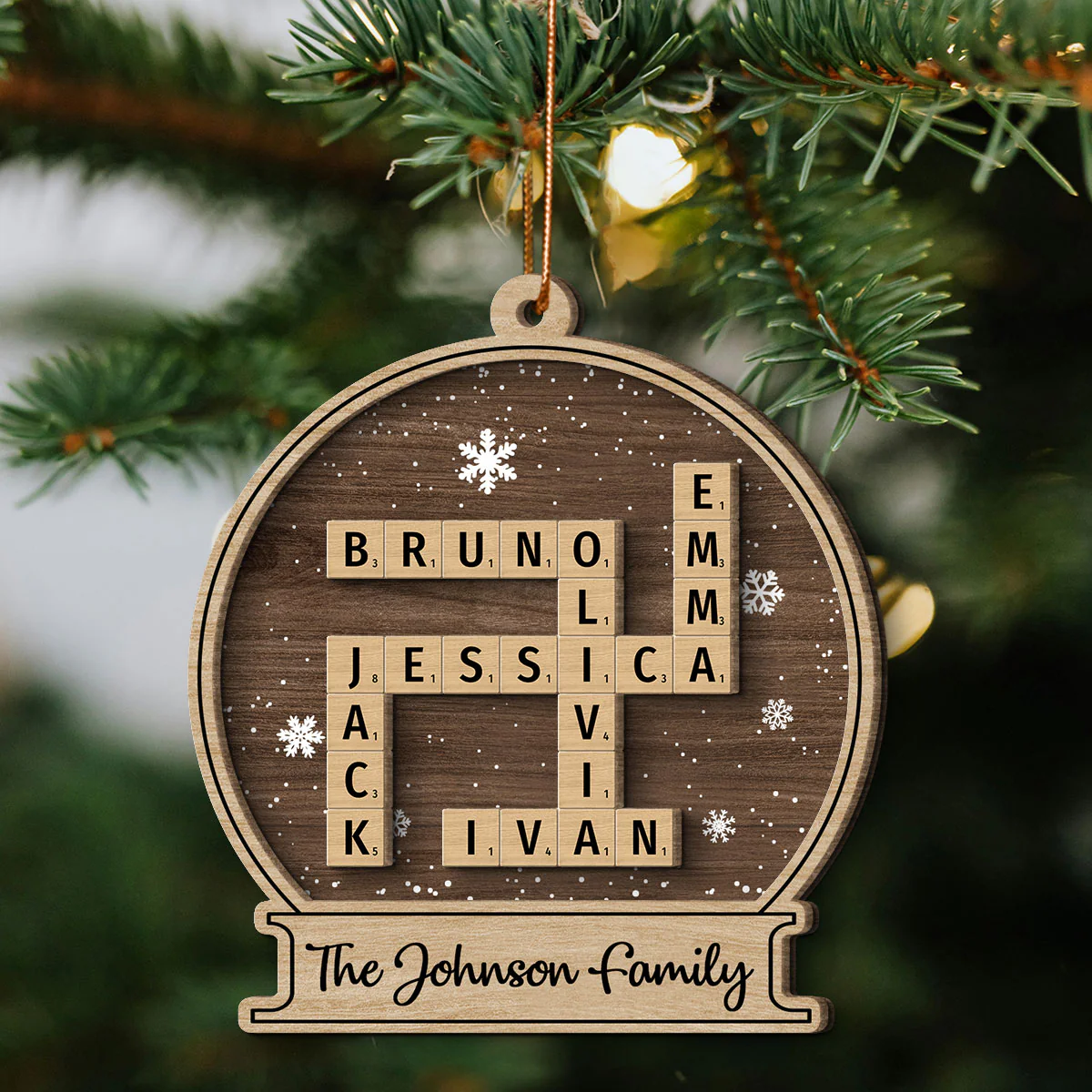 Family Names In Snow Globe Crossword Puzzle Art Personalized 2-Layer Wooden Ornament, Christmas Decor, Christmas Gift For Families - Image 8