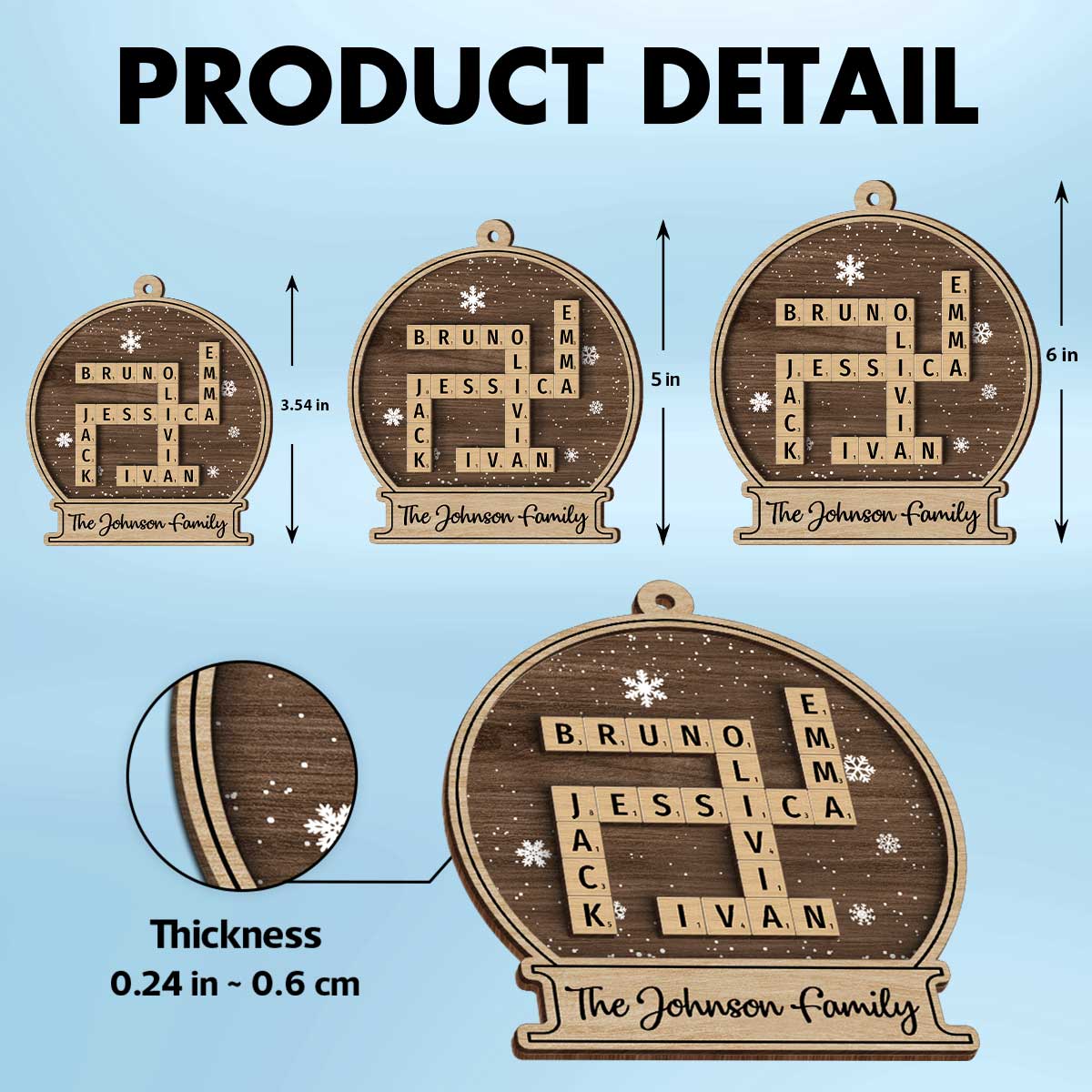 Family Names In Snow Globe Crossword Puzzle Art Personalized 2-Layer Wooden Ornament, Christmas Decor, Christmas Gift For Families - Image 9