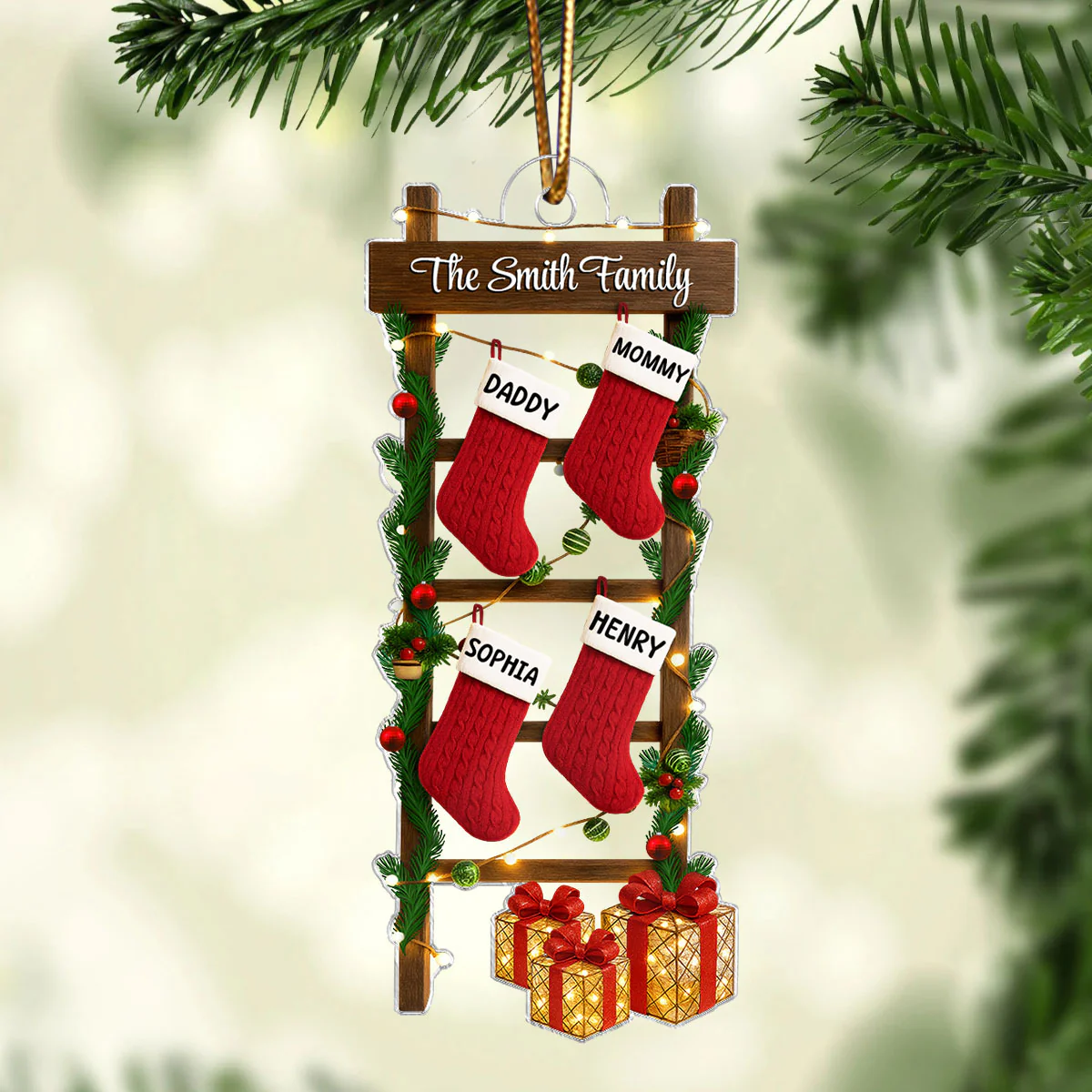 Family Names Ladder Stocking 3D Effect - Persnalized Acrylic Ornament - Christmas Gift - Image 3