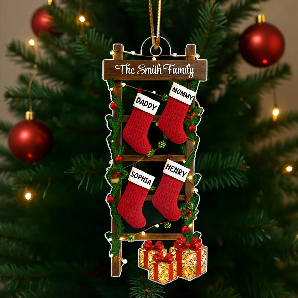 Family Names Ladder Stocking 3D Effect - Persnalized Acrylic Ornament - Christmas Gift - Image 4
