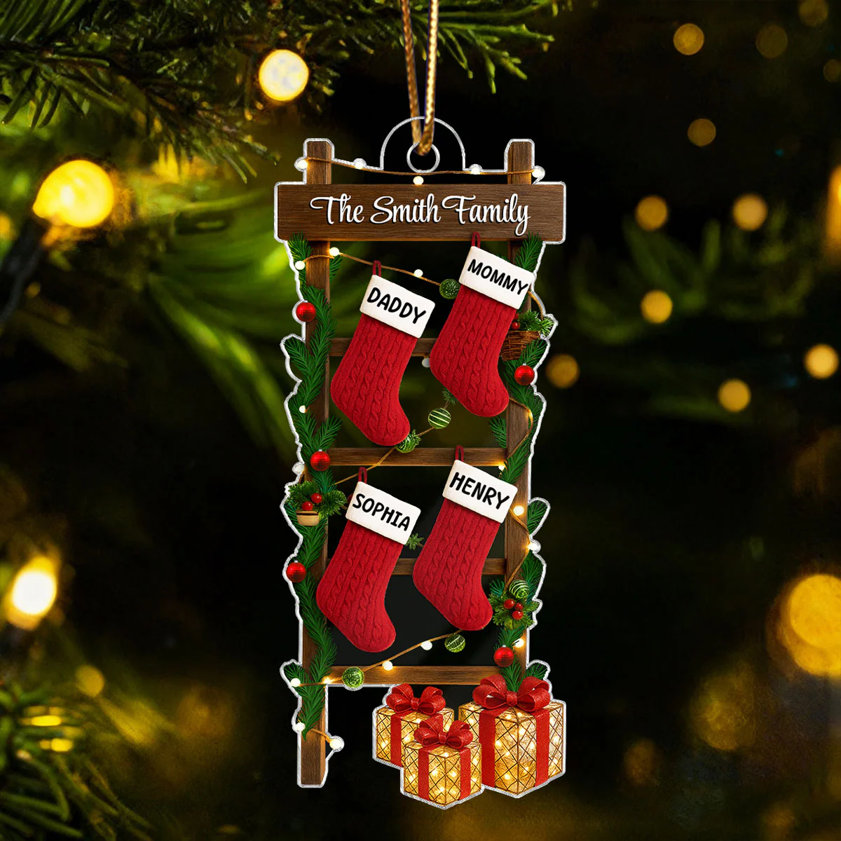 Family Names Ladder Stocking 3D Effect - Persnalized Acrylic Ornament - Christmas Gift - Image 6